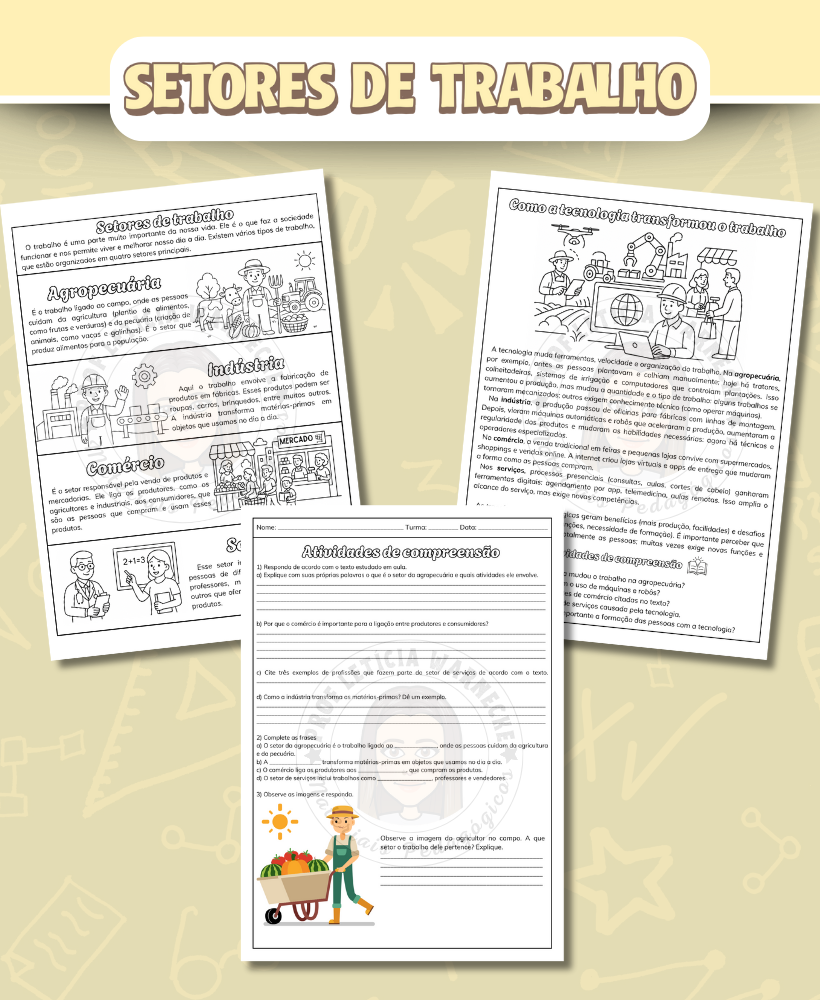 Setores de trabalho - Agropecuária, indústria, comércio e serviços