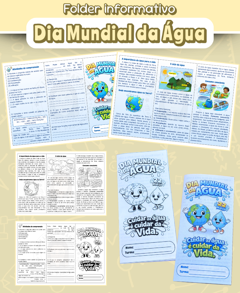 Dia Mundial da Água: Folder 2 em 1 (texto informativo e atividades de fixação)